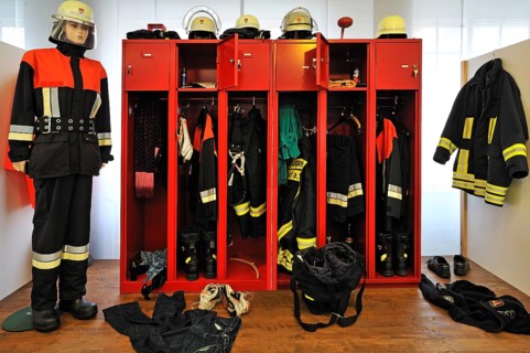 Opened firefighter's lockers during a fire alarm