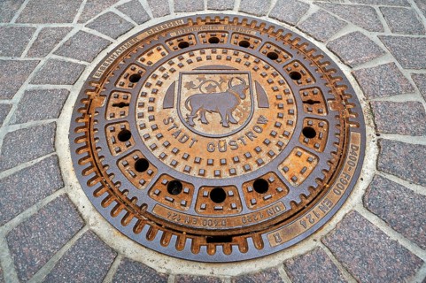 Manhole cover with the bull