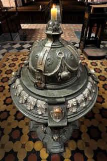 Renaissance baptismal font from 1592 in Guestrow Cathedral