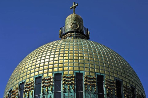 Dome with the cross of the Church of St. Leopold at Steinhof Psychiatric Hospital