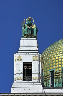 Statue of St. Leopold beside the dome of the Church of St. Leopold at Steinhof Psychiatric Hospital