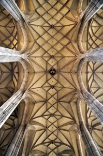 Vaulted ceiling of the late-gothic three-naved hall church