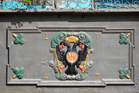 Imperial double-headed eagle and the coat of arms of Dinkelsbuhl