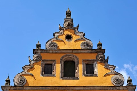 Baroque voluted gable