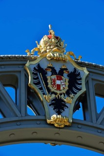 Austrian coat of arms on the border bridge between Bavaria and Salzburg State