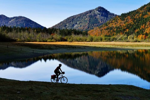 Cyclist at Mittersee Lake