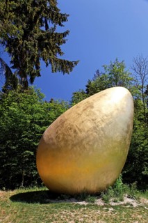 Golden egg on the edge of the forest as the archetypical form of life