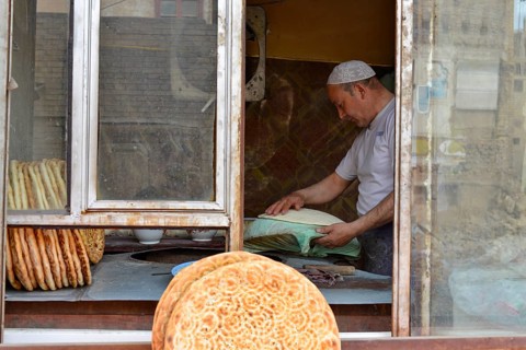 Flatbread baker in a bakery