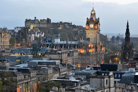 View of the historic centre from Calton Hill with Edinburgh Castle