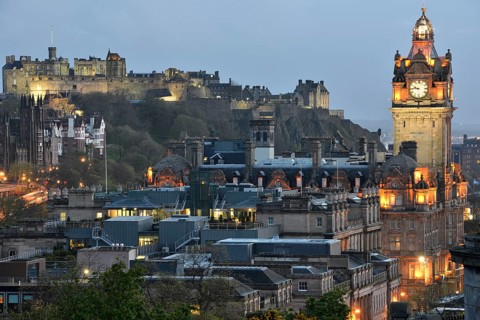 View of the historic centre from Calton Hill with Edinburgh Castle