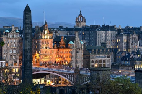View of the historic centre from Calton Hill with Waverley Station