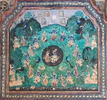 Pastoral god Krishna and the Gopis or shepherd girls performing the Rasa Lila dance