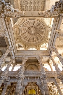 Interior hall with ornate pillars and ceilings in the marble temple