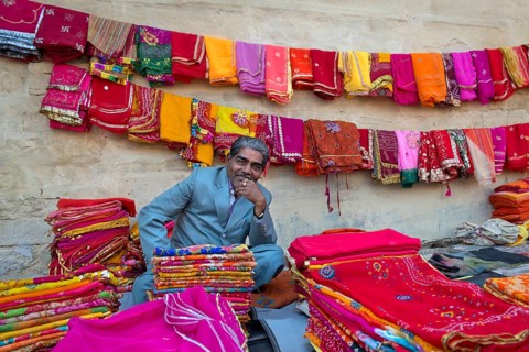 Fabric and cloth merchant at the market