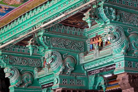 Green painted pillars