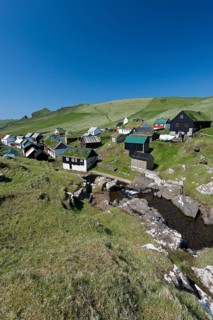 Village with houses mostly in the traditional Faroese style