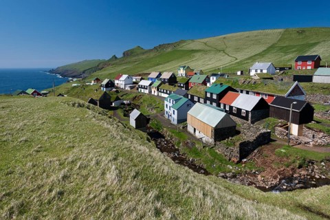 Village with houses mostly in the traditional Faroese style