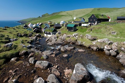 Village with houses mostly in the traditional Faroese style