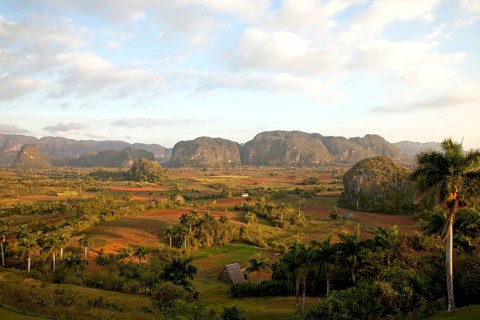 Landscape with Karst mountains and the cultivation of tobacco