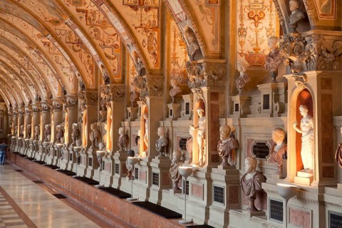 Statues in the Renaissance Antiquarium or Hall of Antiquities in the Munich Residence