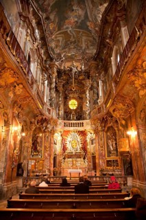 Interior of the late Baroque Asam Church or St. Johann Nepomuk Church