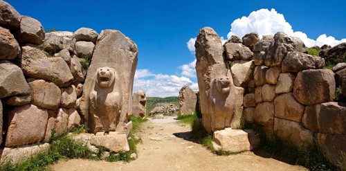 Hittite relief on the Lion's Gate to the Hittite capital Hattusa