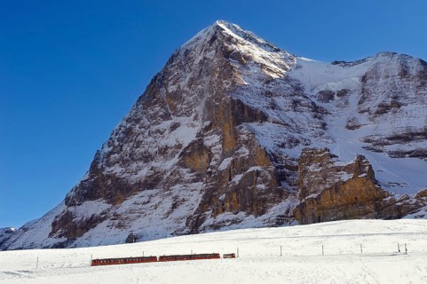 Jungfraujoch train in front of the Eiger mountain