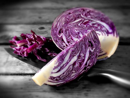 Freshly cut red cabbage