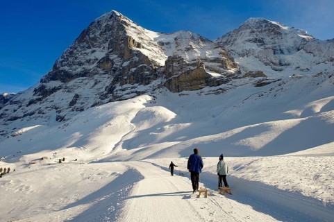 Kleine Scheidegg in winter towards the north face of the Eiger mountain