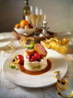 Traditional roast Gresham duck dinner