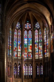 Gothic stained glass windows depicting scenes from the Martyrdom of Saint Denis