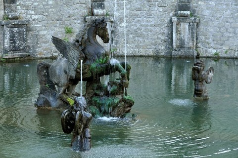 Sculptures of Pegasus and winged nymphs in the Pegasus Fountain