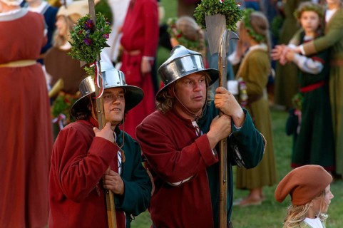 Bailiffs wearing medieval costumes at the showgrounds