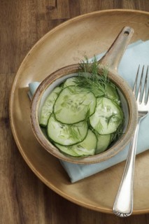 Cucumber salad with vinegar-oil dressing and dill