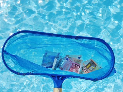 Dip net fishing Euro banknotes out of the water