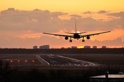 Airplane landing at Tegel Airport