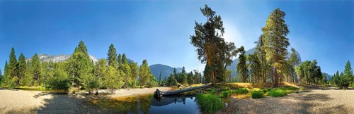 360 panoramic view of Yosemite Valley the with Merced River