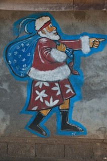 Santa Claus painted on a wall