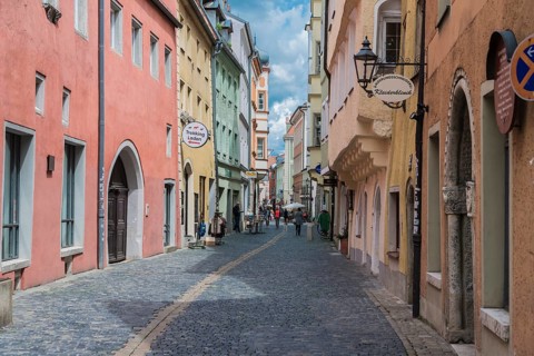 Street with shops in the historic centre
