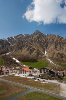View of the village of Samnaun with Mt Piz Ot