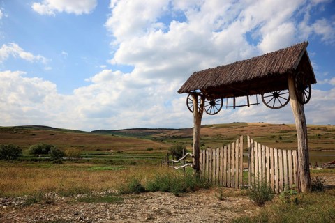Transylvanian wooden gate at the entrance to a farm estate