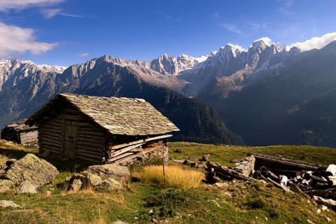 Old wooden hut with slated roof