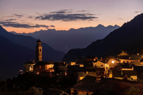 Village with old stone houses at dusk