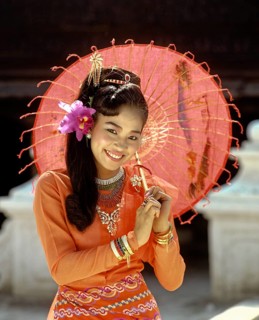 Young woman wearing a traditional silk robe
