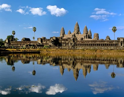 Temple of Angkor Wat reflected in a pond