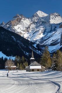 Winter landscape with cross-country skiers