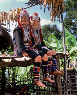 Young Akha girls in a mountain village