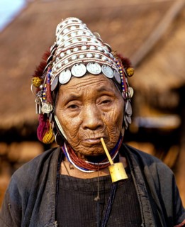Akha woman with a pipe