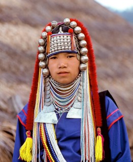Akha girl with traditional clothing and headdress