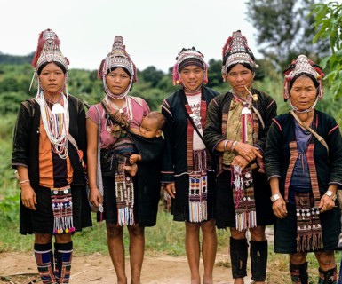 Five Akha women in a mountain village
